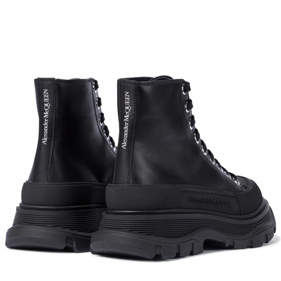 Alexander McQueen Black Leather Tread Slick Chunky Lug Sole Boot Sneaker 38.5 - Picture 2 of 13